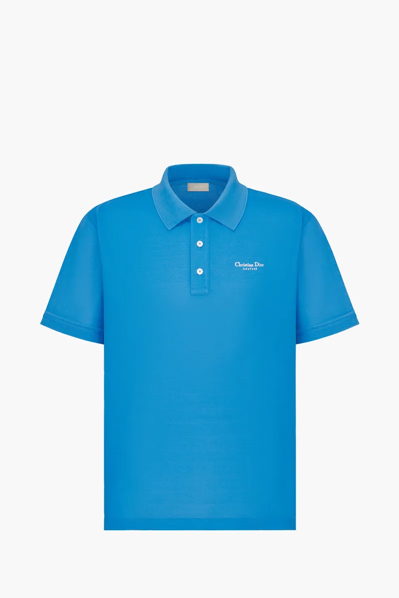 CHRISTIAN DIOR Couture Regular Fit Polo Shirt in Fluorescent Blue Technical Pique 0