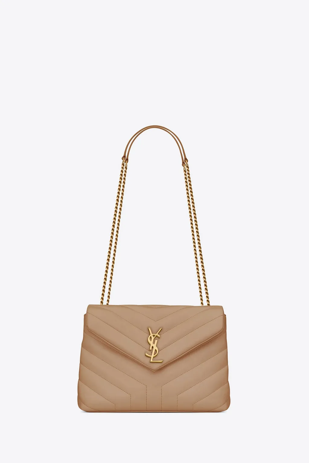 SAINT LAURENT Small Loulou Shoulder Bag in Dark Beige Quilted Leather GHW 0