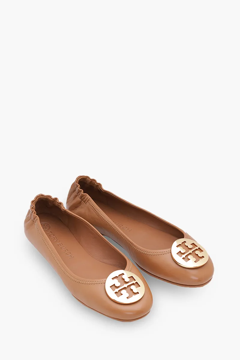 TORY BURCH Minnie Travel Ballerina in Royal Tan GHW 1
