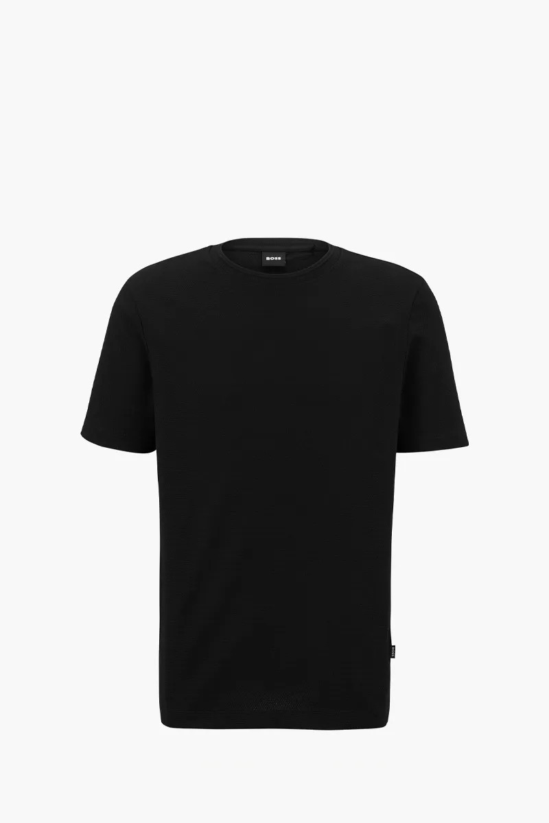 HUGO BOSS Men Tiburt 240 Regular Fit T-Shirt in Black with Bubble Jacquard Structure 0