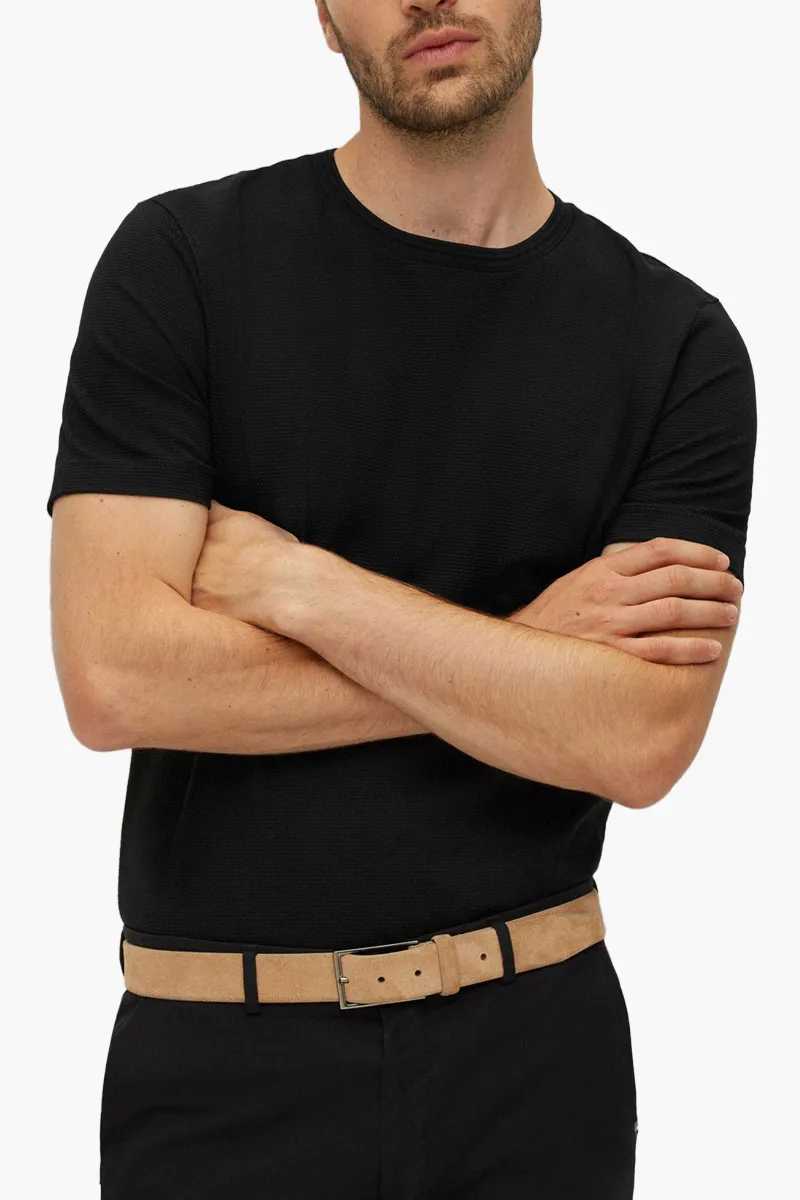 HUGO BOSS Men Tiburt 240 Regular Fit T-Shirt in Black with Bubble Jacquard Structure 1