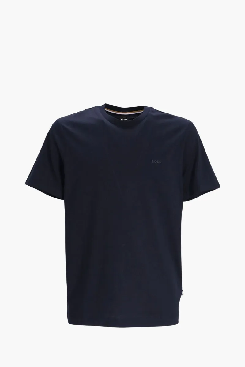 HUGO BOSS Cotton Jersey Regular Fit T-Shirt in Dark Blue with logo detail 0