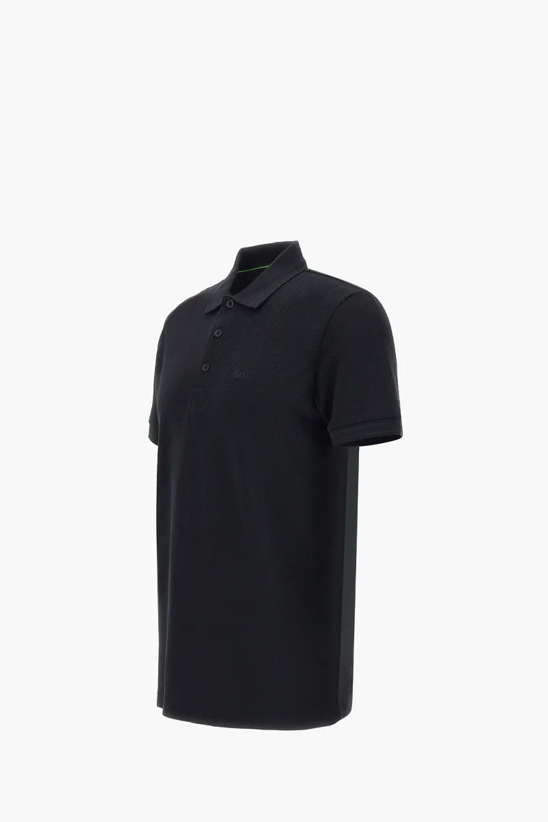 HUGO BOSS Men Paddy Organic-Cotton Regular Fit Polo Shirt in All Black with Contrast Logo Details 3