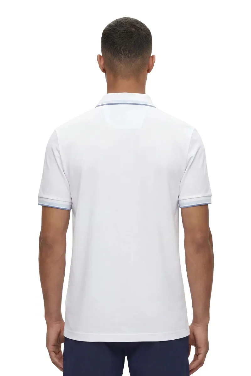HUGO BOSS Men Paddy Organic-Cotton Regular Fit Polo Shirt in White/Blue with Contrast Logo Details 2