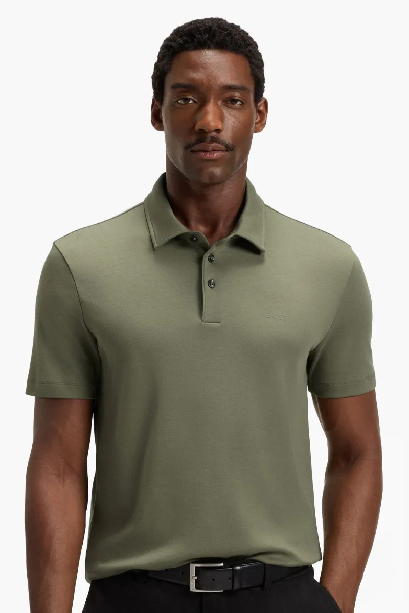 HUGO BOSS Men Palosh 30 Organic-Cotton Slim Fit Polo Shirt in Green with Logo Print 1
