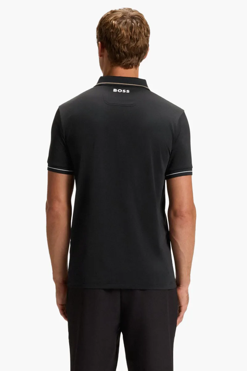HUGO BOSS Men Paul Pro Slim-Fit Polo Shirt in Black/Brown/White Polyester with Contrast Logo 2