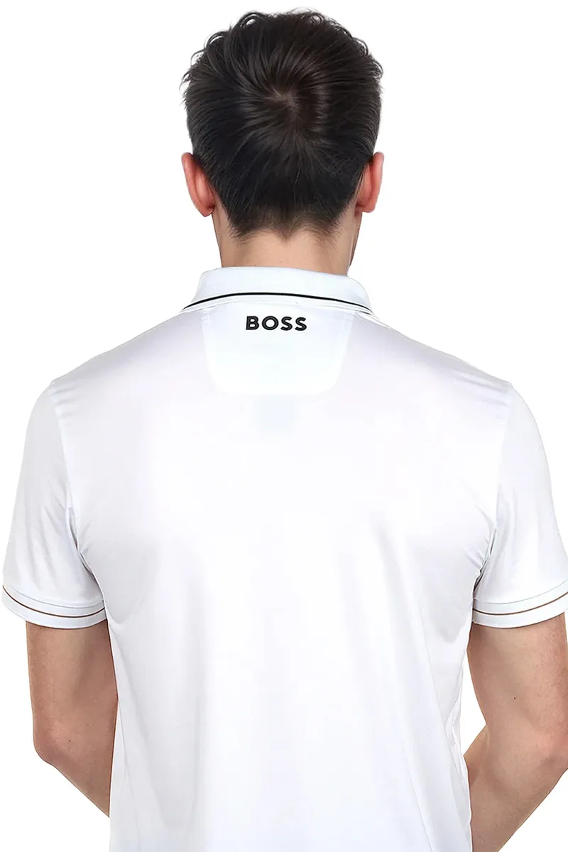 HUGO BOSS Men Paul Pro Slim-Fit Polo Shirt in Natural White/Black Polyester with Contrast Logo 2
