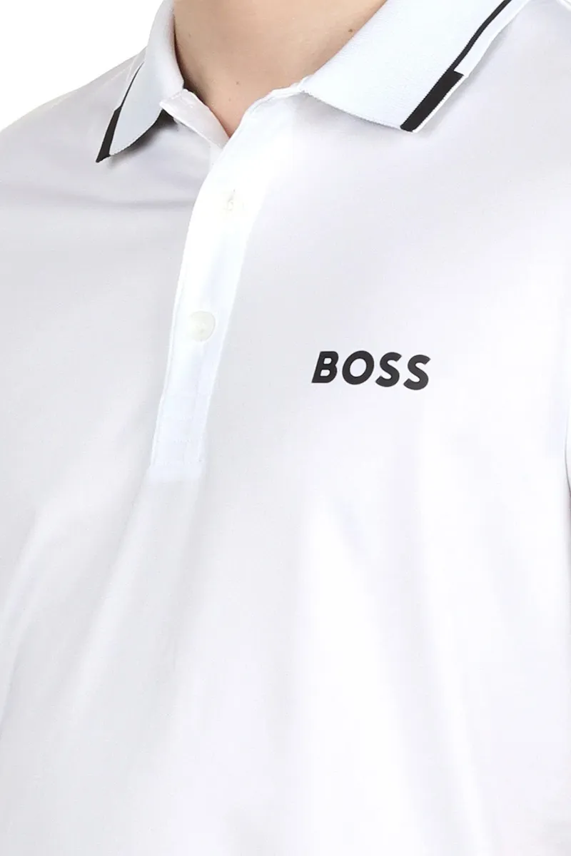 HUGO BOSS Men Paul Pro Slim-Fit Polo Shirt in Natural White/Black Polyester with Contrast Logo 3