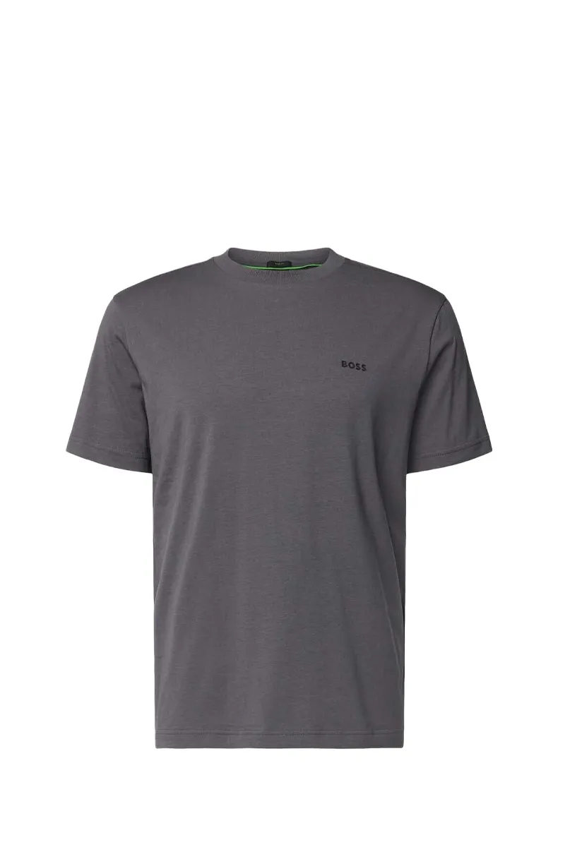 HUGO BOSS Men Tee Stretch Cotton Regular Fit T-Shirt in Open Grey with Contrast Logo 0