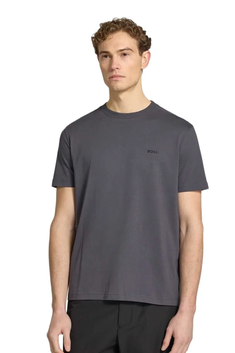 HUGO BOSS Men Tee Stretch Cotton Regular Fit T-Shirt in Open Grey with Contrast Logo 1