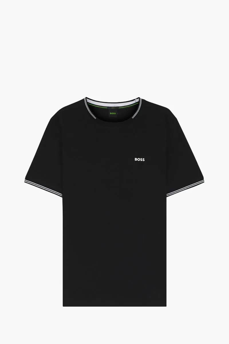HUGO BOSS Men Taul Stretch Cotton T-Shirt in Black/White with Stripes and Logo 0