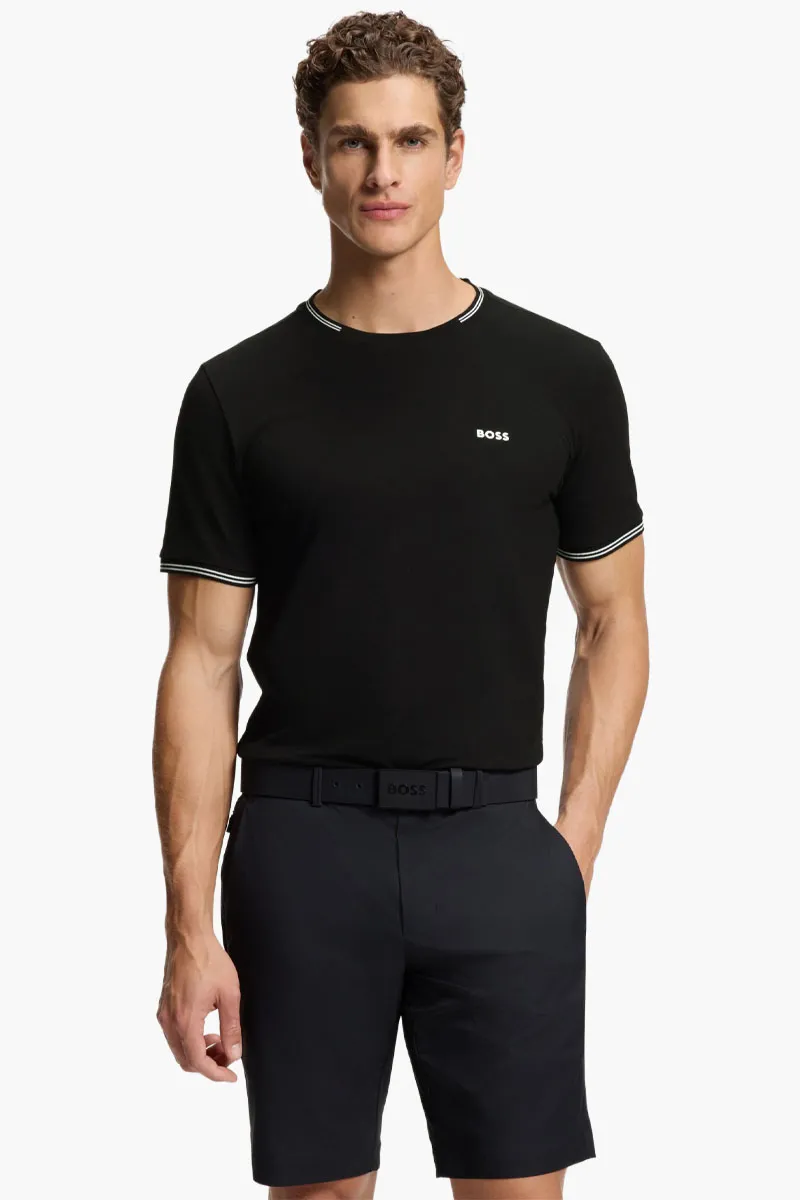 HUGO BOSS Men Taul Stretch Cotton T-Shirt in Black/White with Stripes and Logo 1