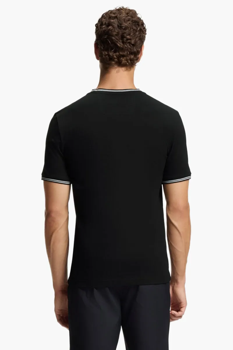 HUGO BOSS Men Taul Stretch Cotton T-Shirt in Black/White with Stripes and Logo 2