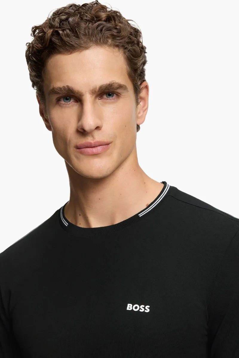 HUGO BOSS Men Taul Stretch Cotton T-Shirt in Black/White with Stripes and Logo 3
