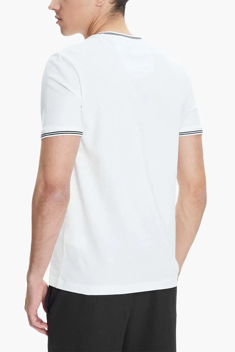 HUGO BOSS Men Taul Stretch Cotton T-Shirt in White/Black with Stripes and Logo 2