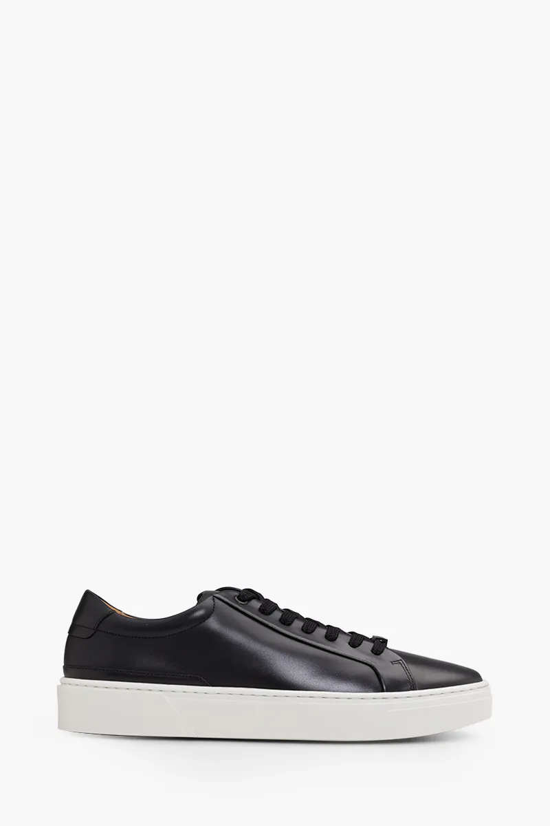 HUGO BOSS Men Gary Tenn Nalu Low Top Trainers in Black Leather with Branded Lace Loop 0