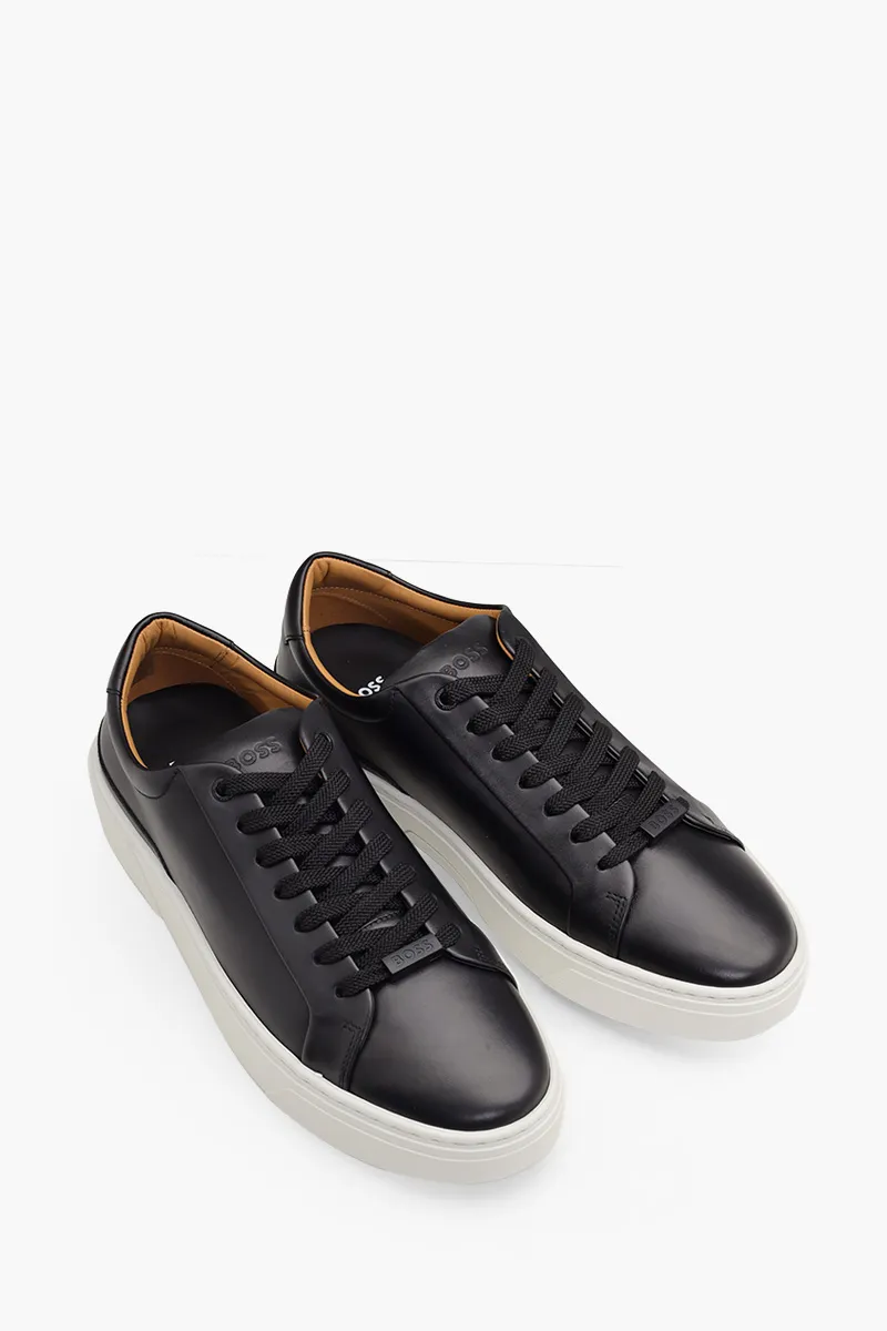 HUGO BOSS Men Gary Tenn Nalu Low Top Trainers in Black Leather with Branded Lace Loop 1