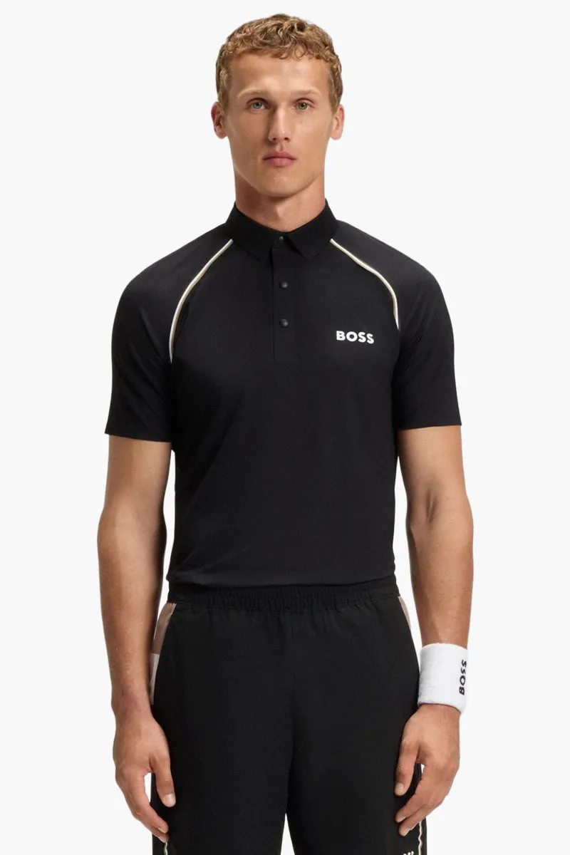 HUGO BOSS Men Patteo Toc Active Slim Fit Polo Shirt in Black Polyester with Odour Control 1