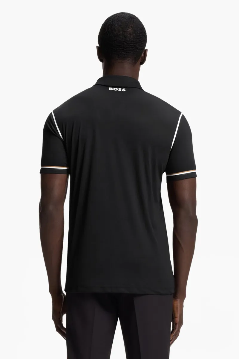 HUGO BOSS Men Paddy Active Golf Polo Shirt in Black Ripstop Fabric 2