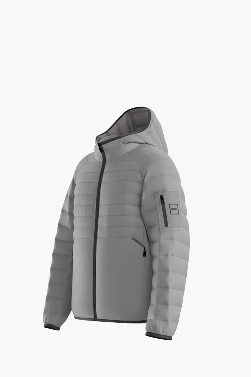 HUGO BOSS Men Urbanex JT HD Water Repellent Jacket in Grey Nylon with Hoodie 1