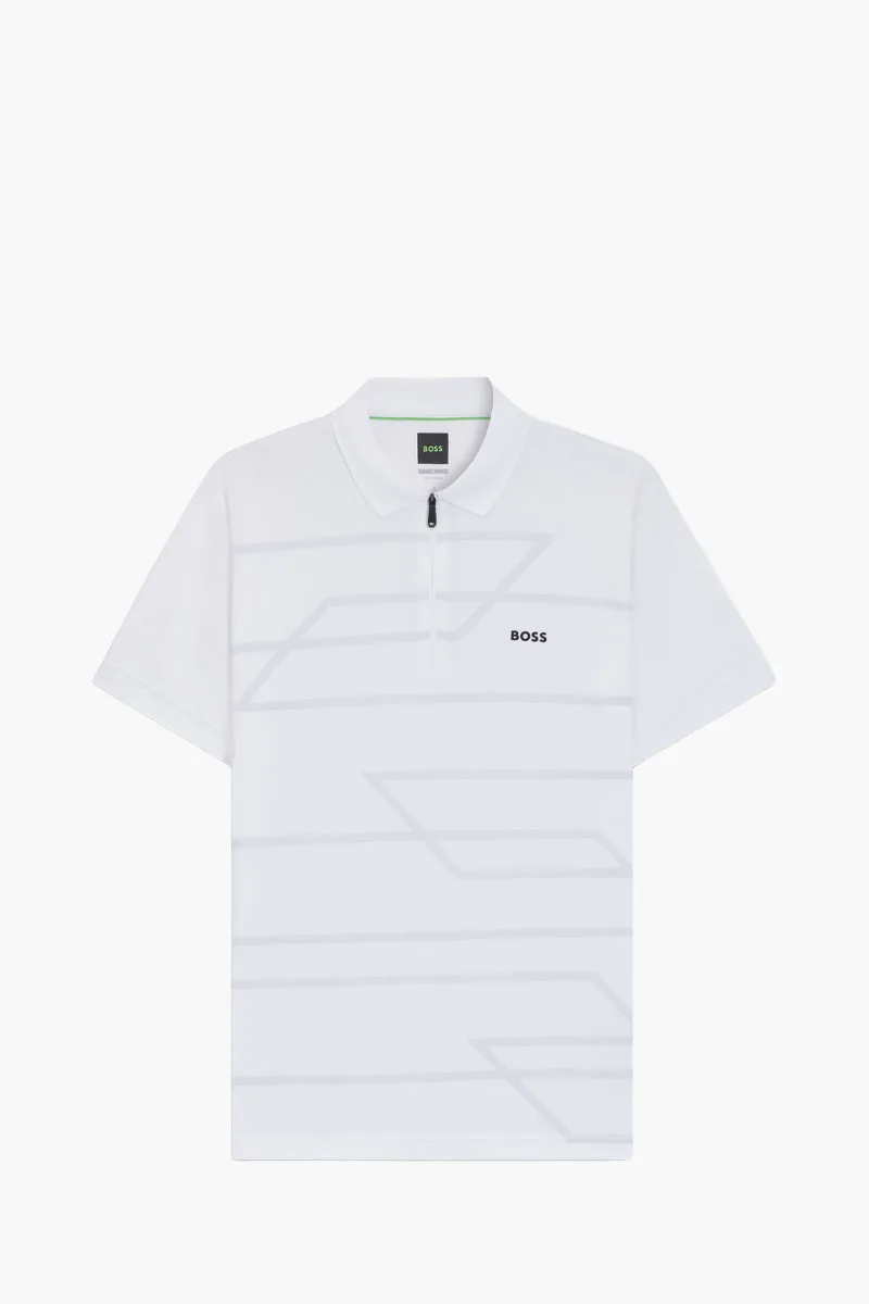 HUGO BOSS Men Philix Printed Patern Slim Fit Polo Shirt in White Cotton 0
