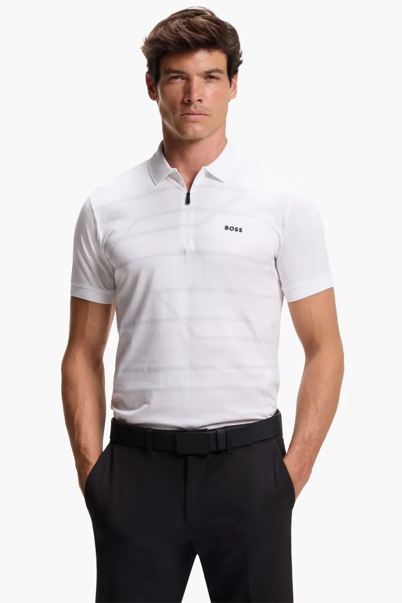 HUGO BOSS Men Philix Printed Patern Slim Fit Polo Shirt in White Cotton 1