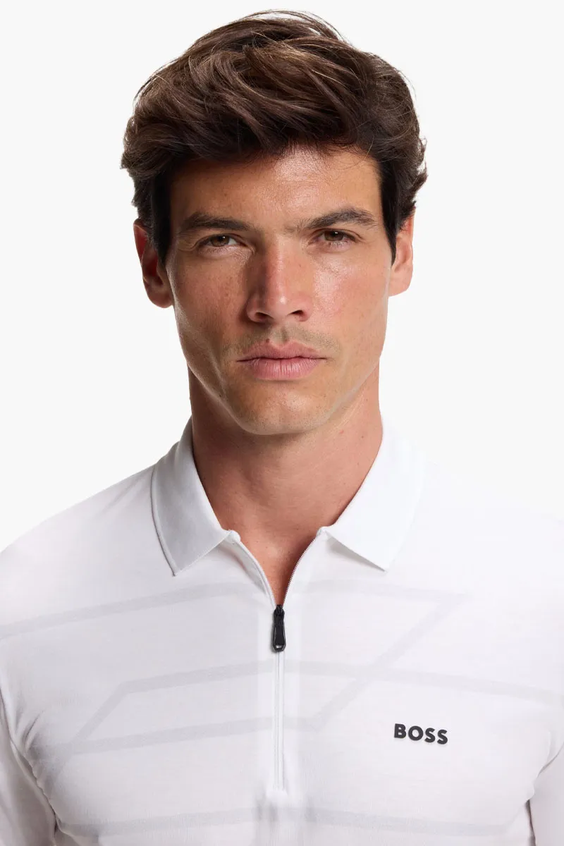HUGO BOSS Men Philix Printed Patern Slim Fit Polo Shirt in White Cotton 3