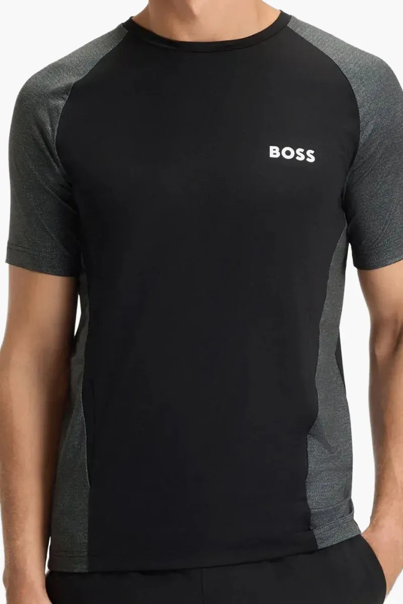 HUGO BOSS Men Toc Matchball Slim Fit T-Shirt in Black/Grey Mesh Jersey with Contrast Inserts 1