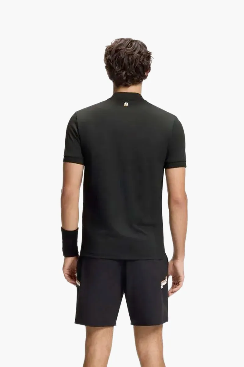 HUGO BOSS Men Toc Quarter Zip Slim Fit Polo Shirt in Black/Beige/White Polyester 2
