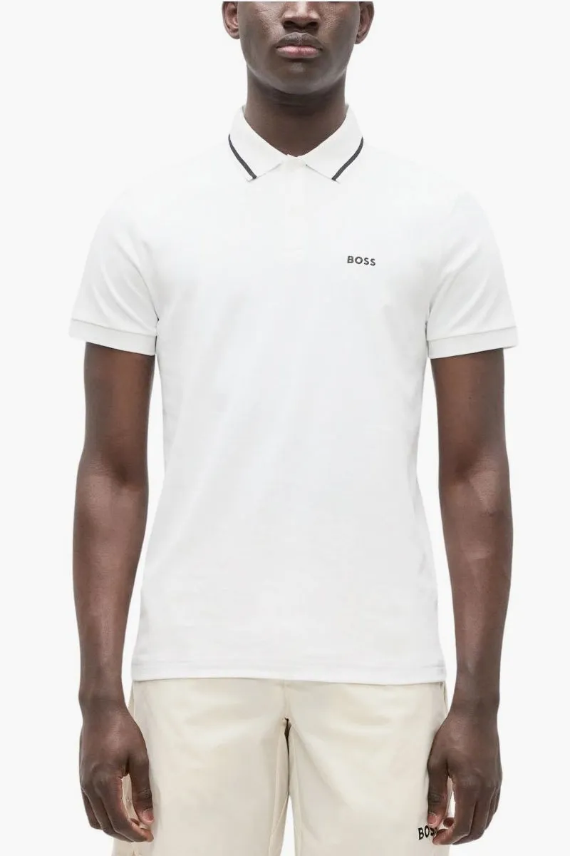 HUGO BOSS Men PL Join Paddy Polo Shirt in White/Black Cotton 1