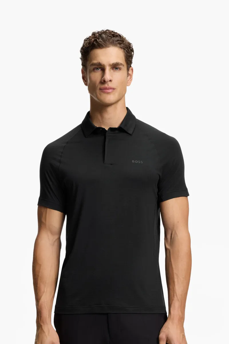 HUGO BOSS Men Tour Wool Slim Fit Polo Shirt in Black Lyocell with Temperature-Regulating Performance 1