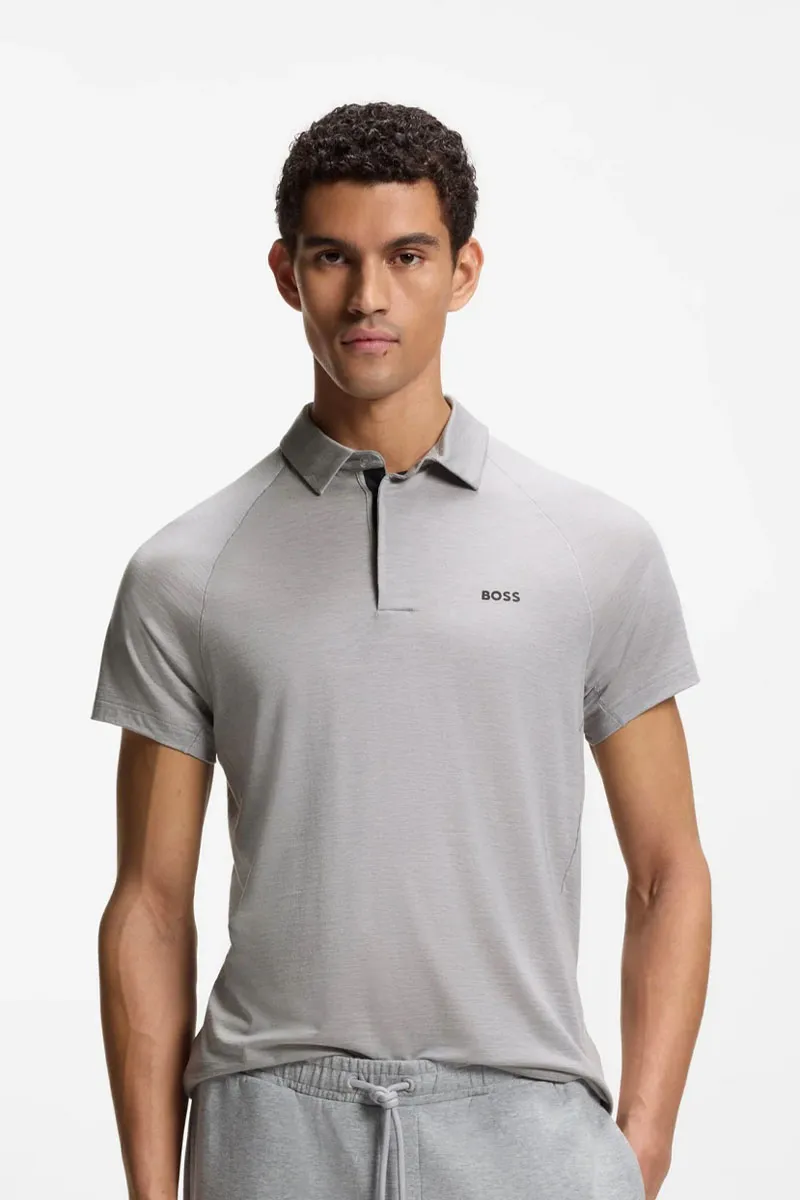 HUGO BOSS Men Tour Wool Slim Fit Polo Shirt in Light Beige Lyocell with Temperature-Regulating Performance 1