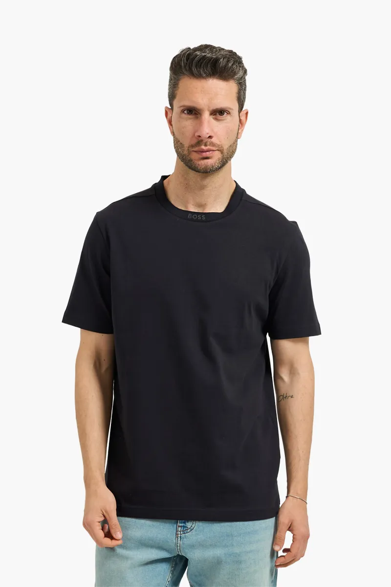 HUGO BOSS Men Tee 5 Regular Fit T-Shirt in Dark Blue Cotton with Logo Crewneck 1
