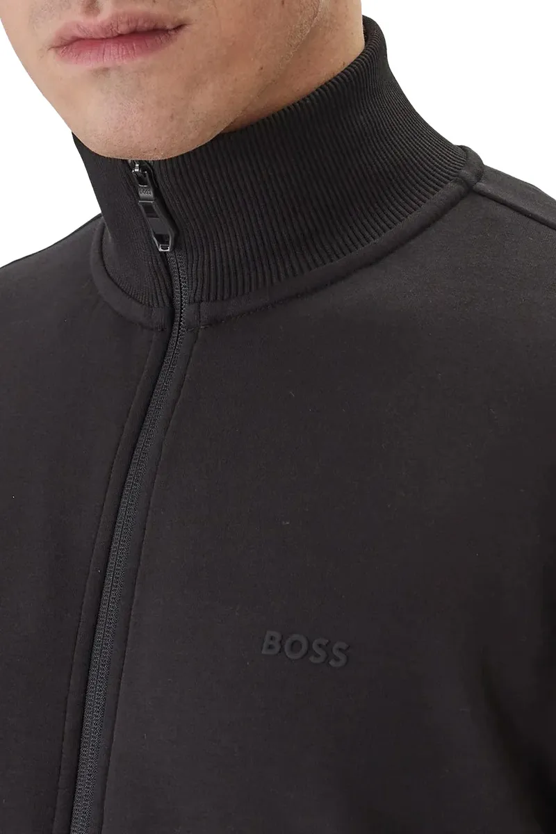 HUGO BOSS Men Skaz Zip-Up Sweatshirt in Black Cotton Stretch with Logo Print 2
