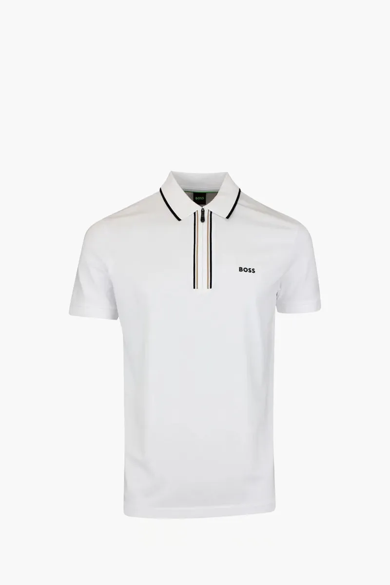 HUGO BOSS Men Philix Goc Active Slim Fit Polo Shirt in White Moisture Wicking Cotton 0