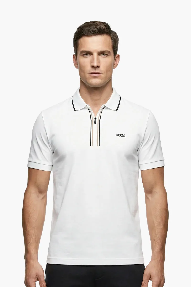 HUGO BOSS Men Philix Goc Active Slim Fit Polo Shirt in White Moisture Wicking Cotton 1