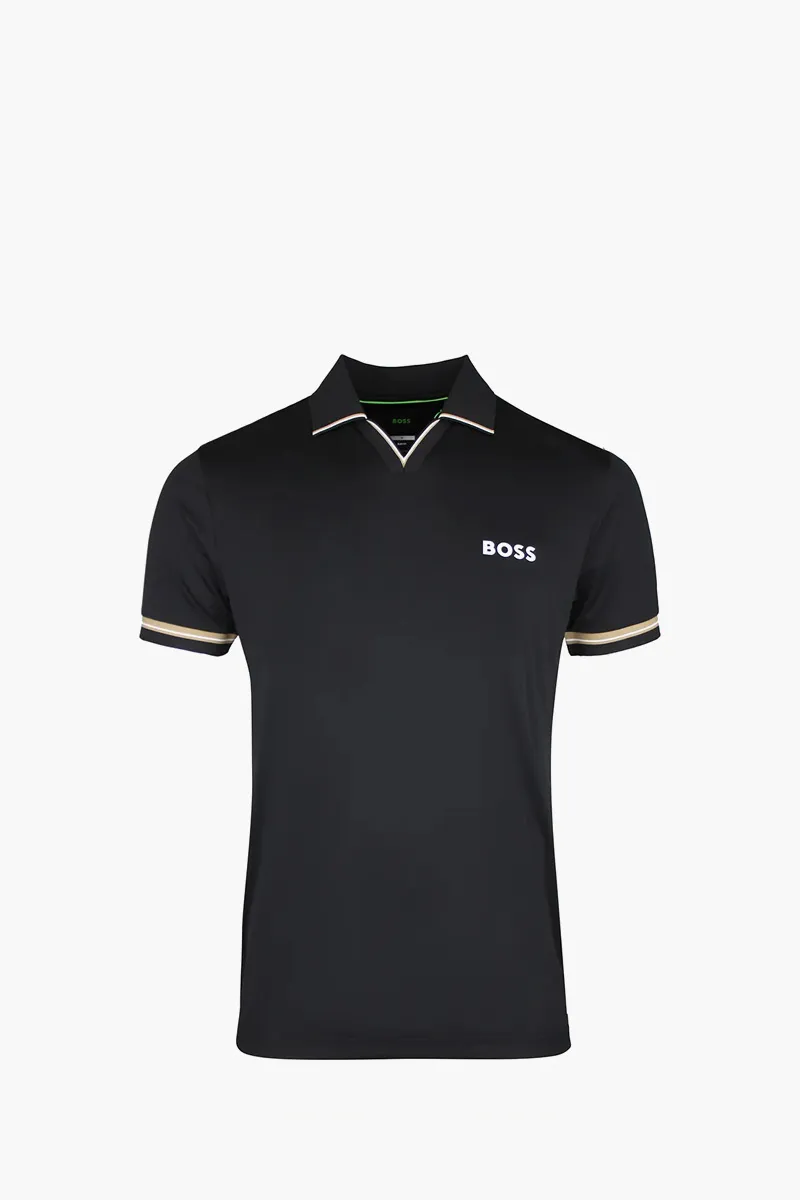 HUGO BOSS Men TOC Serve 2 Active Slim Fit Polo Shirt in Black Polyester with Signature-Stripe Details 0