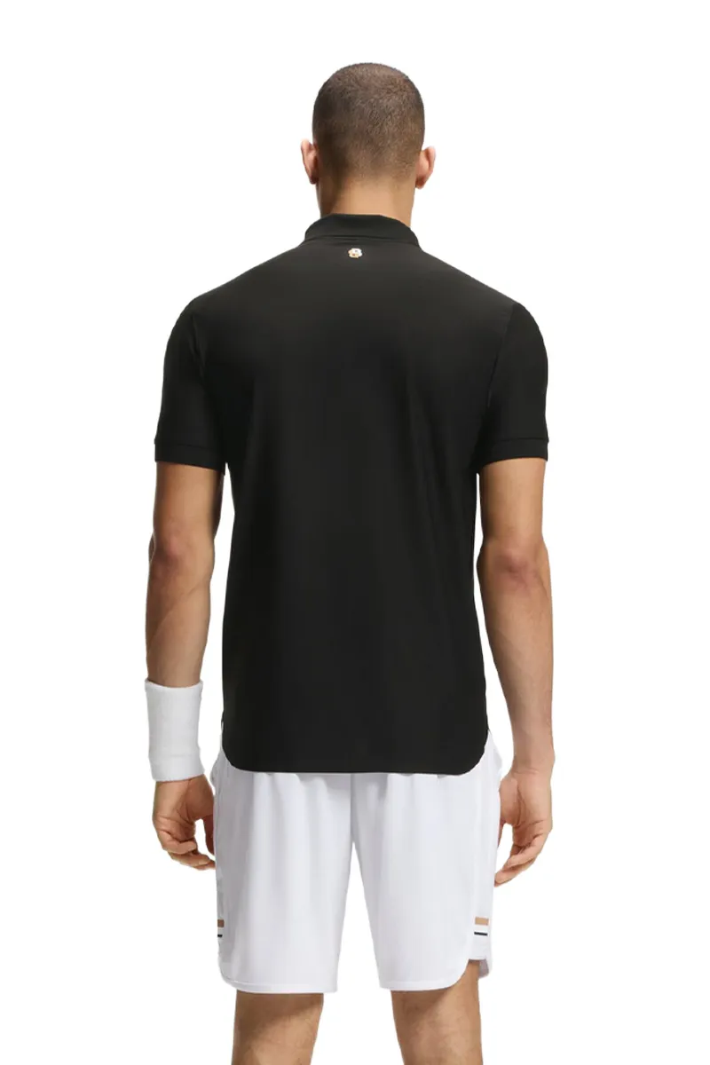 HUGO BOSS Men Active Stripe-Jersey Slim Fit Polo Shirt in Black Polyester with Four-Way Stretch 2