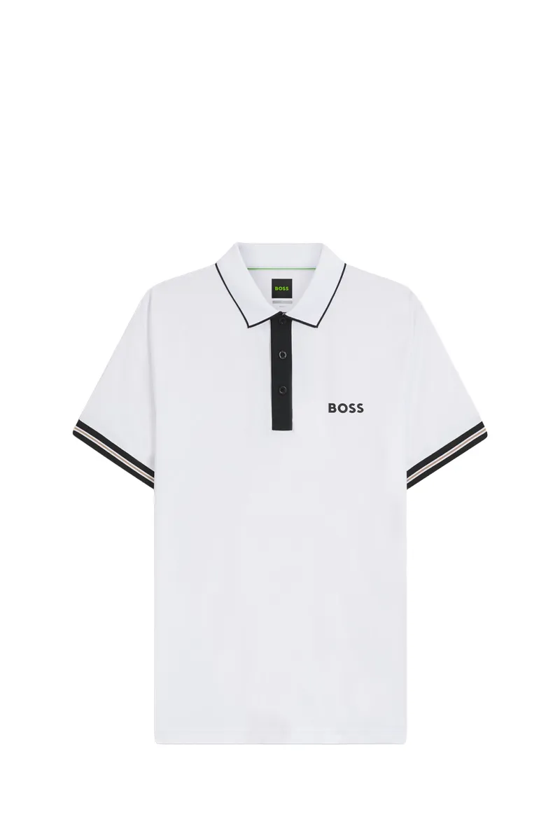 HUGO BOSS Men Active Slim-Fit Polo Shirt in White Polyester with Moisture Management 0