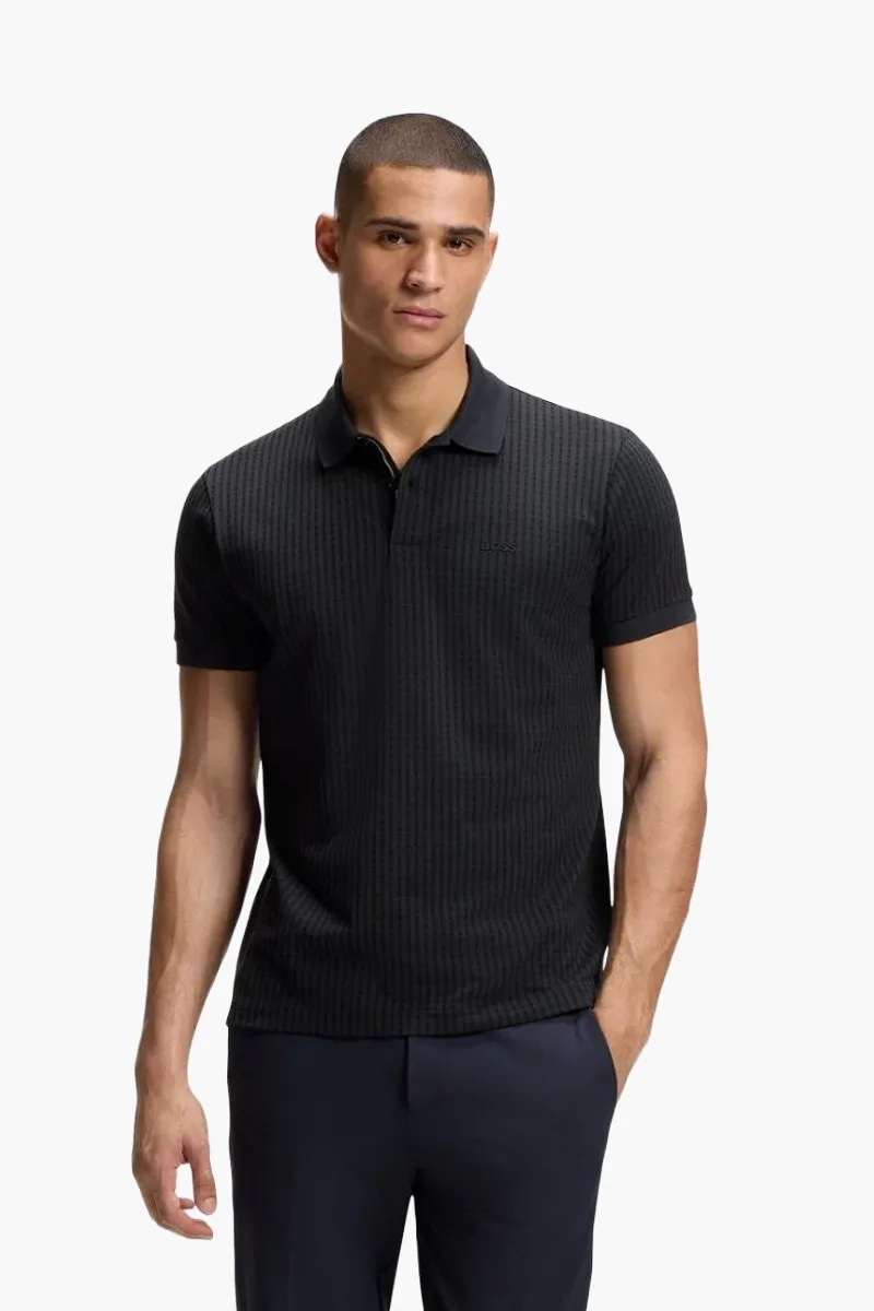 HUGO BOSS Men GOC Birdie 3 Regular Fit Polo Shirt in Dark Blue Cotton-Pique with All Over Print 1