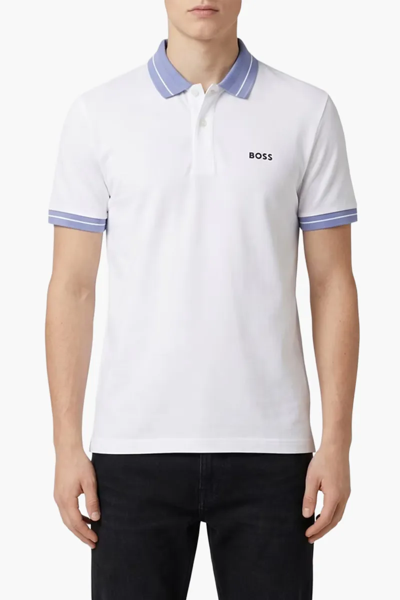 HUGO BOSS Men PL_Member Regular Fit Polo Shirt in White Cotton 1