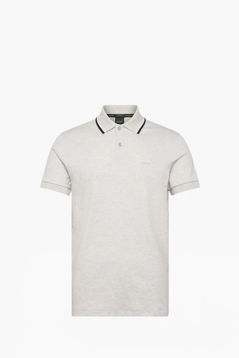 HUGO BOSS Men Paddy Interlock Slim Fit Polo Shirt in Light Grey Cotton 0