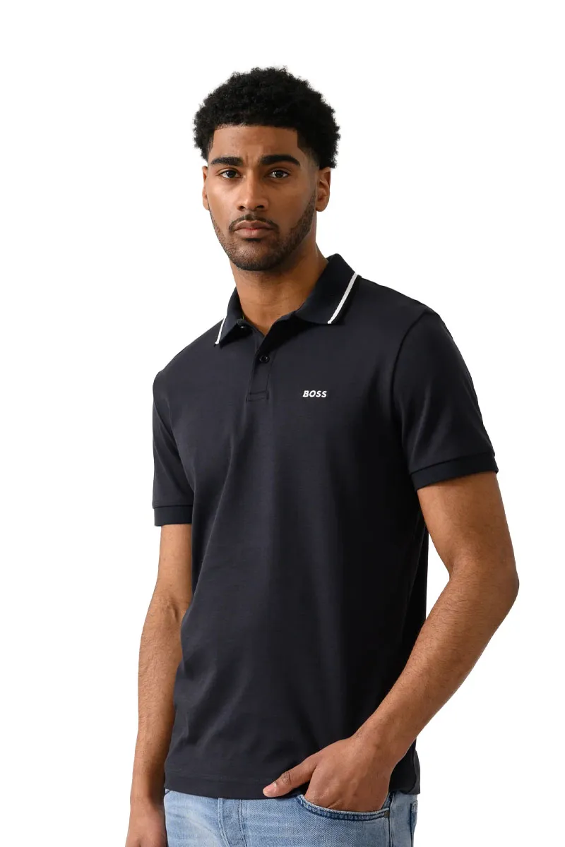HUGO BOSS Men Paddy Interlock Slim Fit Polo Shirt in Navy Cotton 1