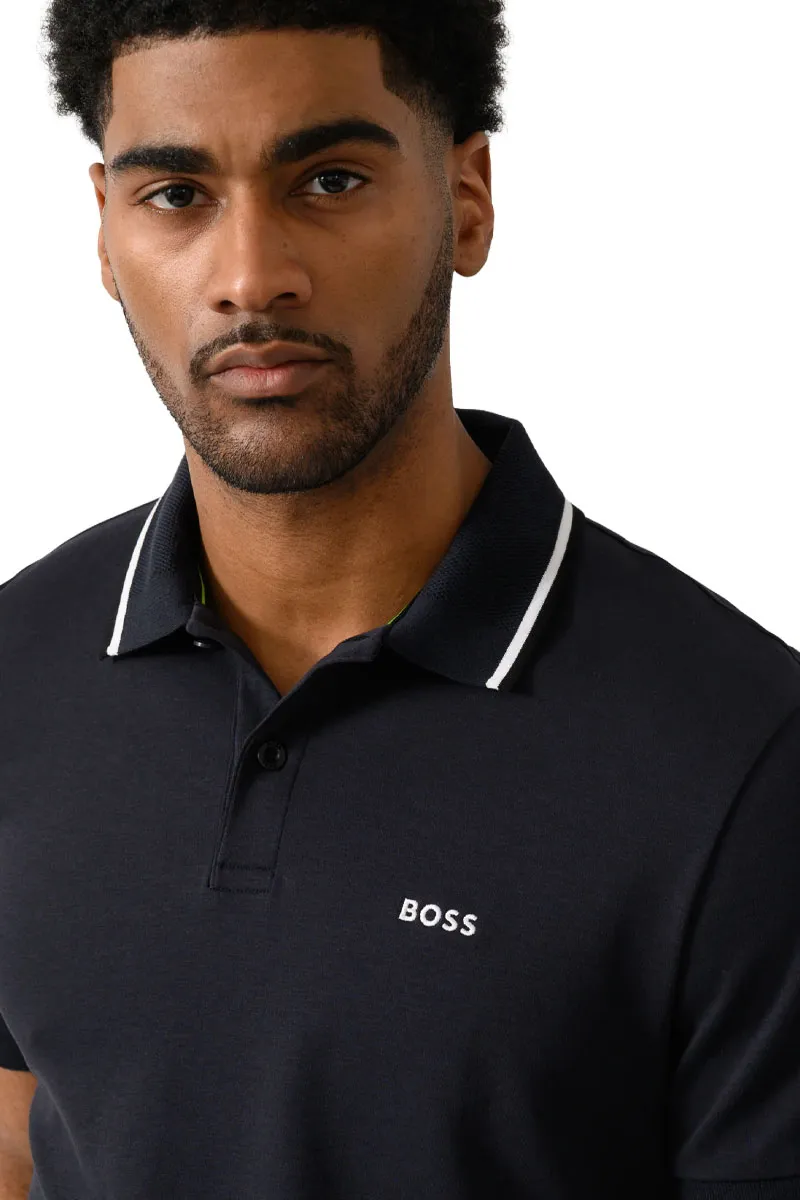 HUGO BOSS Men Paddy Interlock Slim Fit Polo Shirt in Navy Cotton 3