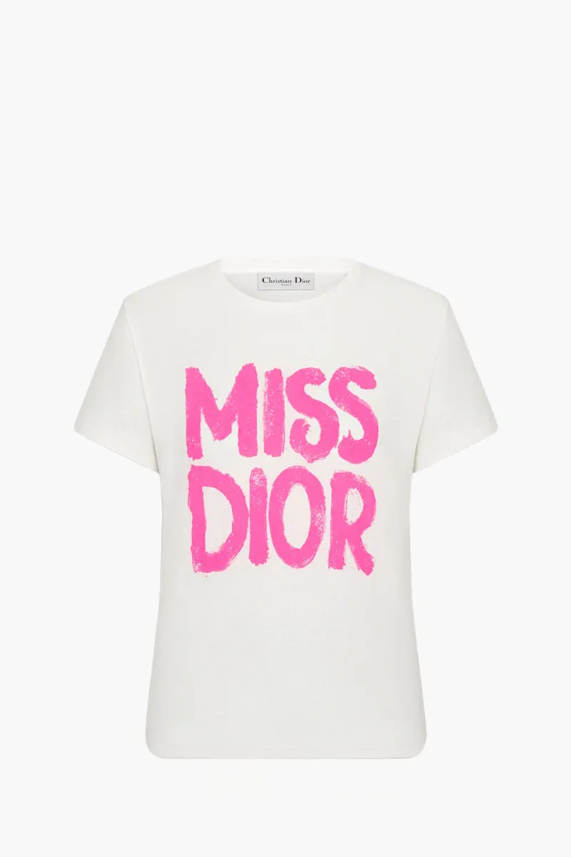 CHRISTIAN DIOR Miss Dior T-shirt in White/Bright Pink Cotton 0