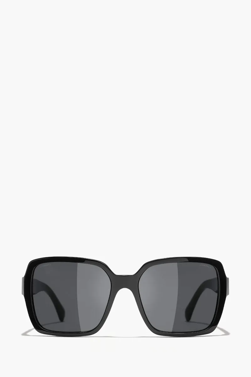 CHANEL Square Sunglasses in Black/Grey/White Acetate with Logo 0
