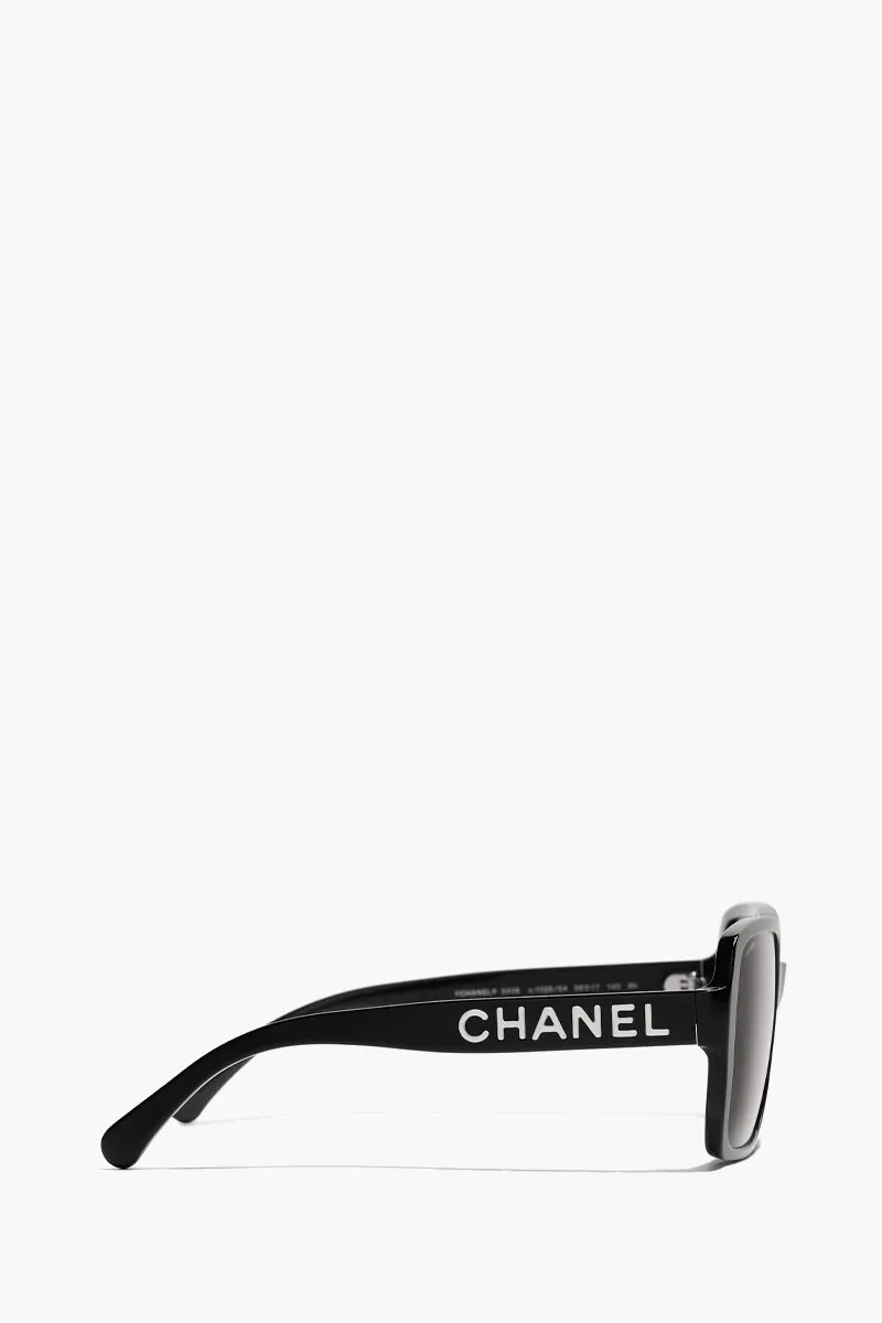CHANEL Square Sunglasses in Black/Grey/White Acetate with Logo 1