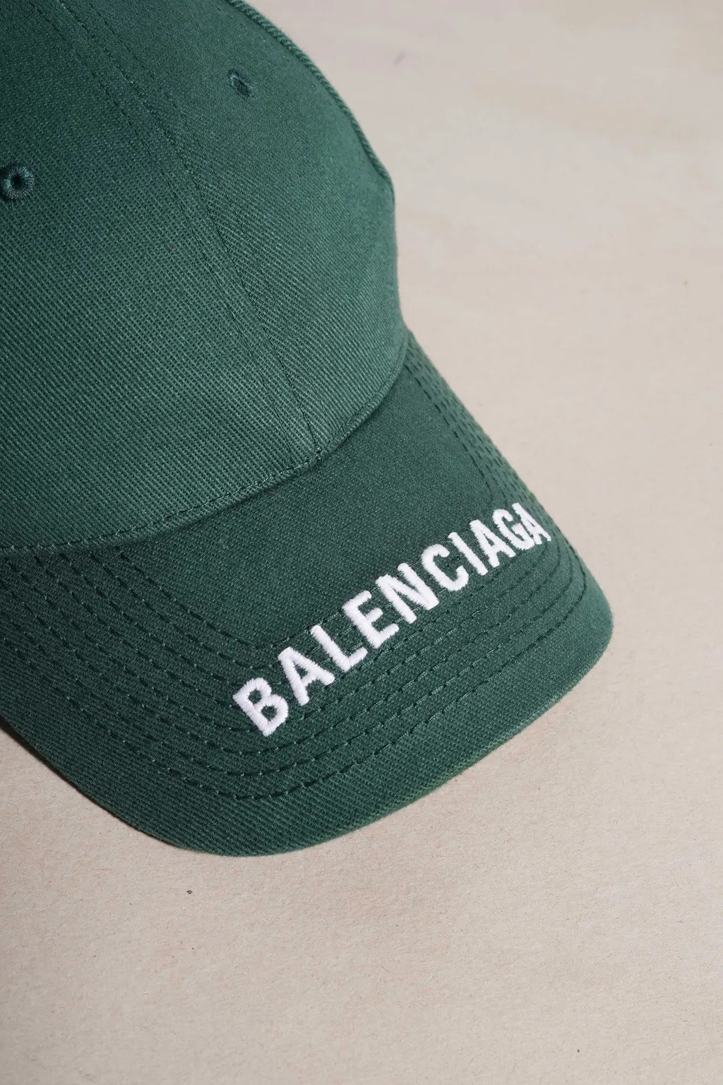 BALENCIAGA Baseball Logo Cap in Dark Green with White Embroidery 1