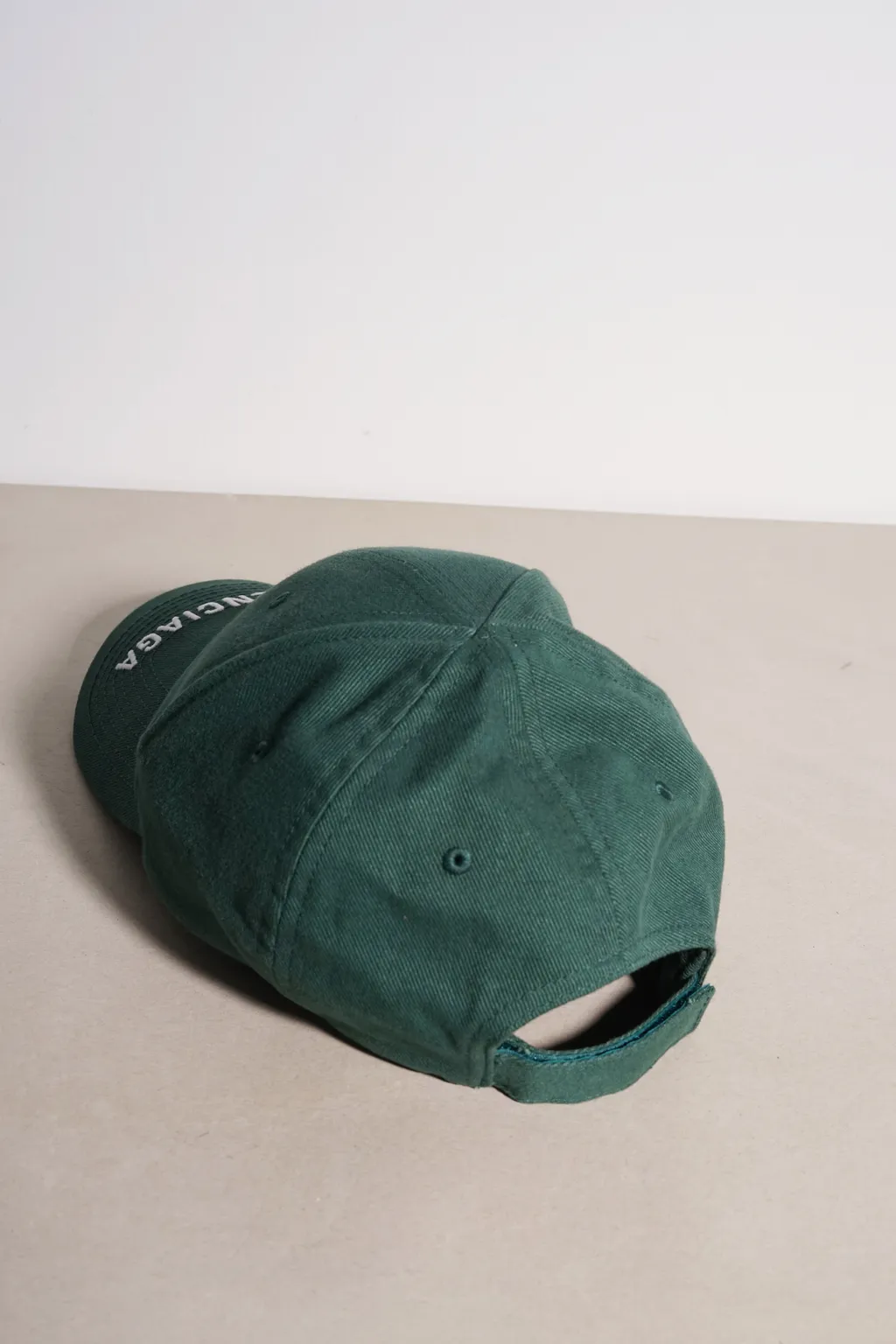 BALENCIAGA Baseball Logo Cap in Dark Green with White Embroidery 2