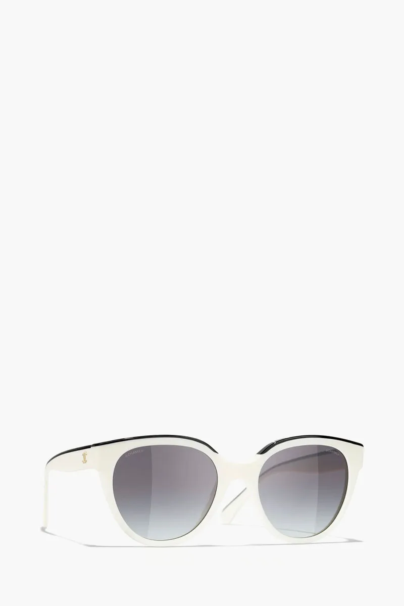 CHANEL Butterfly Sunglasses in White/Black/Grey Acetate with Lettering Logo 2